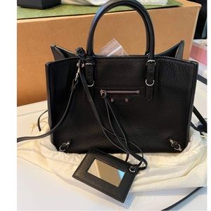 “SOLD”  Balenciaga Women's Black Mini Papier A4 Zip Around Leather Shoulder Bag.